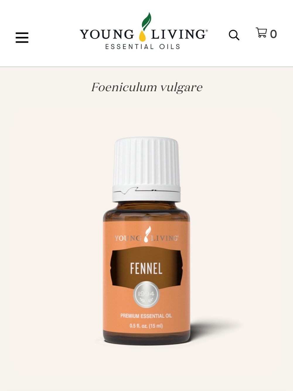 Young Living Fennel Essential Oil - Orange and White Bottle